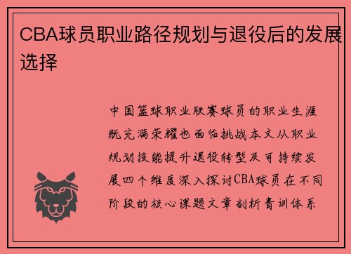 CBA球员职业路径规划与退役后的发展选择
